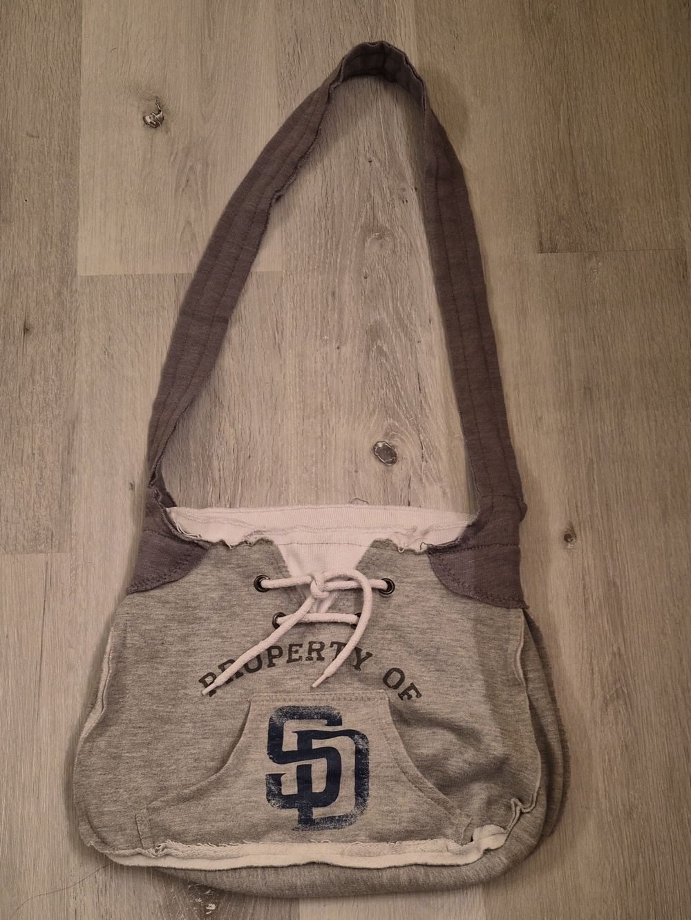Gray Shoulder Bag with Lace-Up Detail and SD Logo